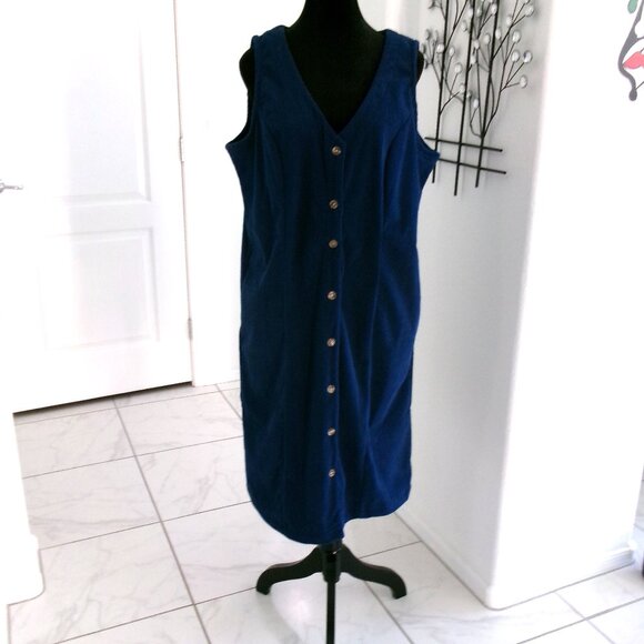 Old School Corduroy Over Sized Jumper Dress Peacock Blue Pockets M / L Blair - Picture 5 of 11
